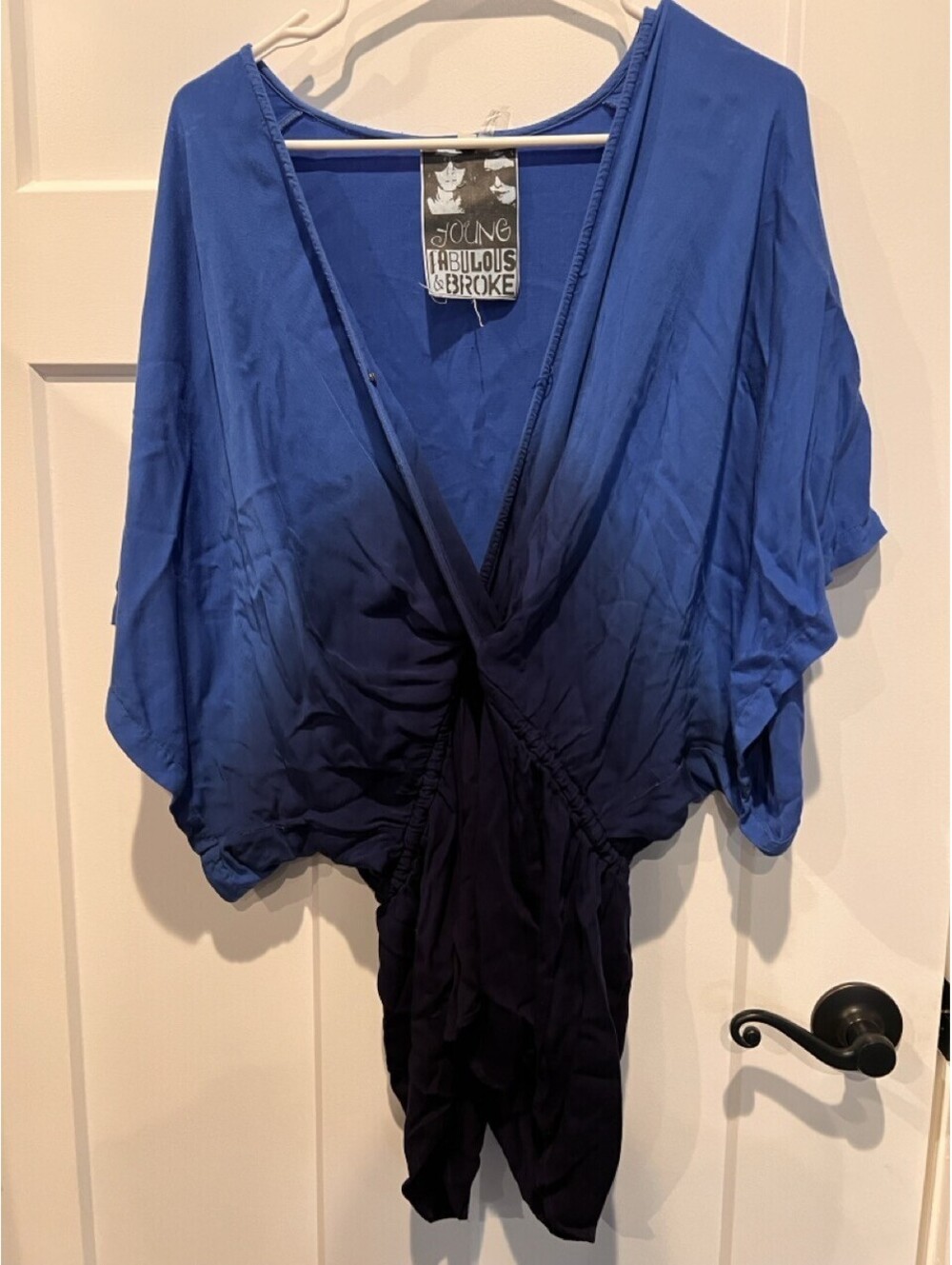 Young Fabulous & Broke Womens XS Blue Draped Kimono Sleeve Romper